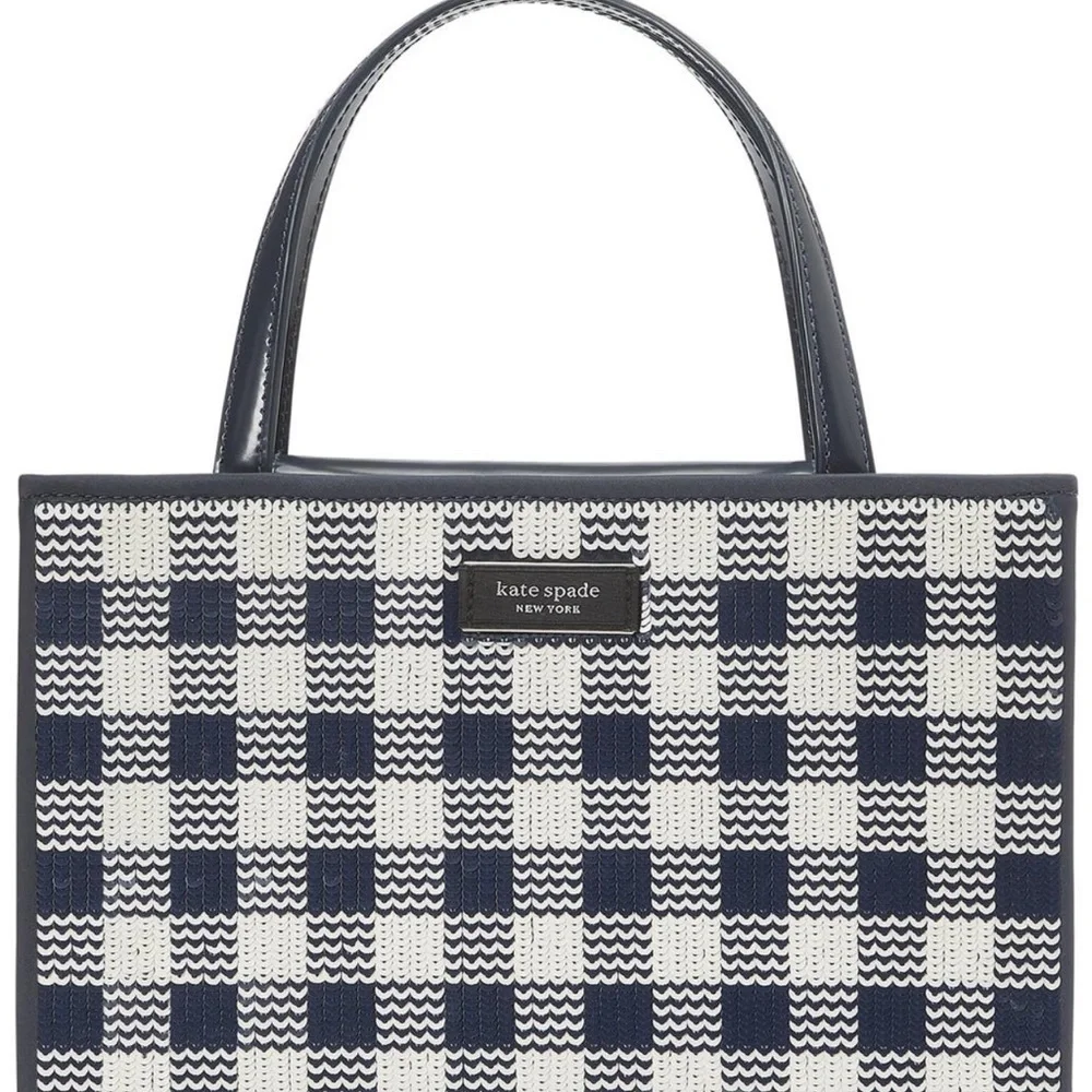 Kate spade::NWT Sam Icon Embellished Gingham Tote Bag:: Blue Blazer